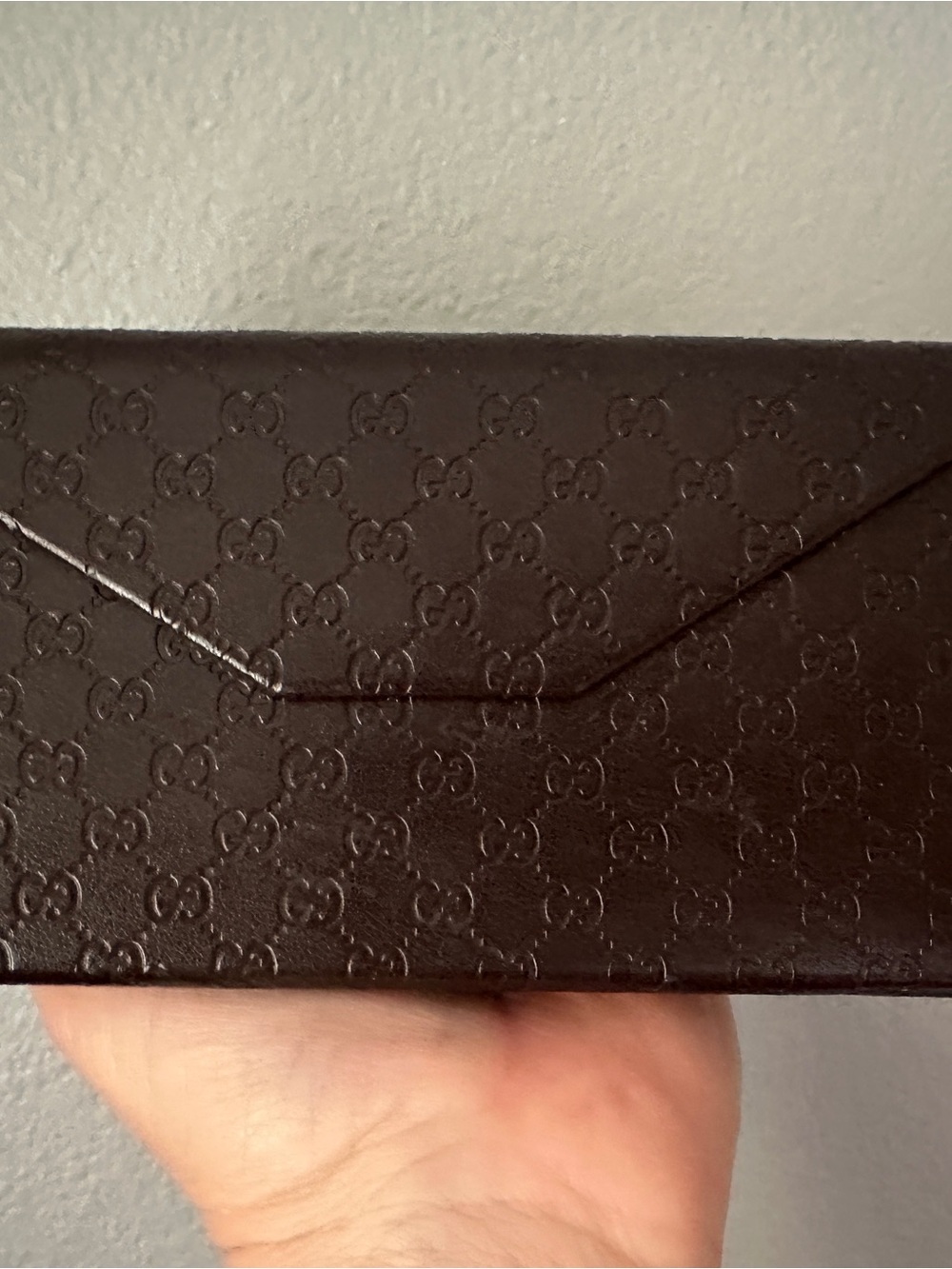 Gucci Brown Embossed Leather Glasses Case Large Triangle Shape